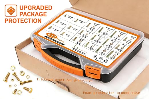 612pcs Heavy Duty SAE Grade 8 Bolts and Nuts Kit, 1/4-20,5/16-18,3/8-16,1/2-13 Bolt Assortment Kit Including Nuts Washers, Yellow Zinc Plated