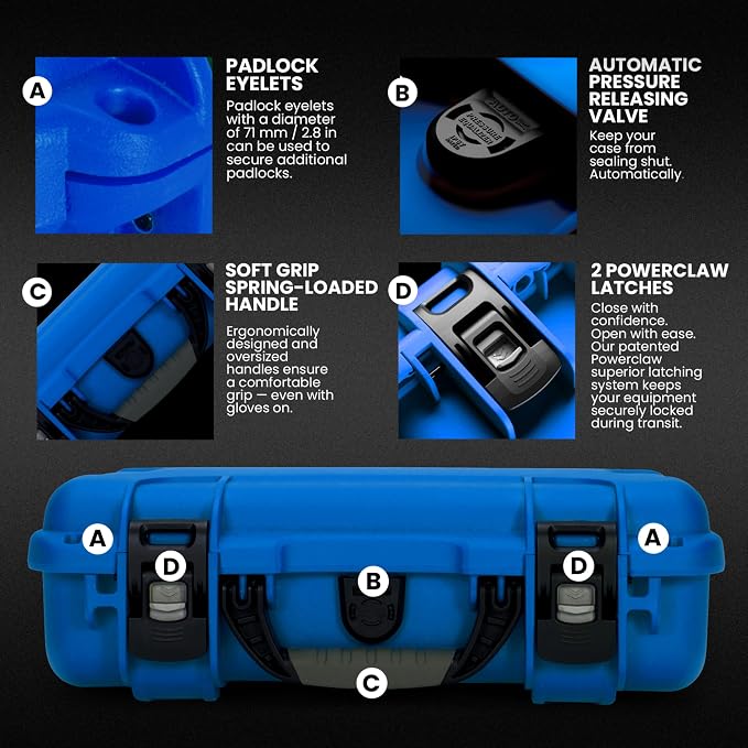 NANUK 910 Hard Case with Customizable Cubed Foam, IP67 Waterproof, Dustproof and Impact Resistant, 14.3” x 11.1” x 4.7”, Rugged Construction for Ultimate Protection, Made in Canada – Blue