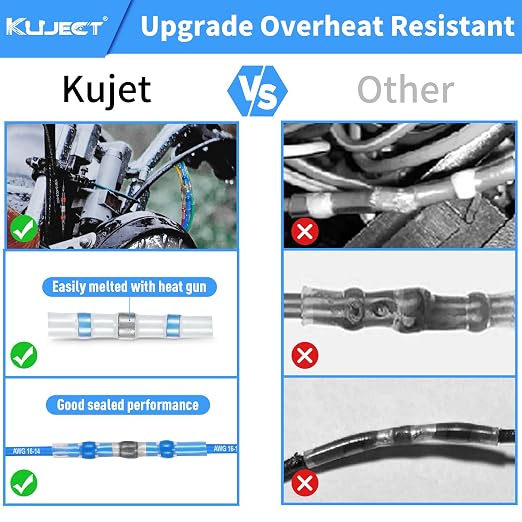 Kuject Heat Shrink Self Solder Wire Connectors Kit 850PCS, Crimpless & Solderless Waterproof Electrical Butt Terminals, Insulated Wiring Splice Solder Seal Connectors for Marine Automotive Boat Truck