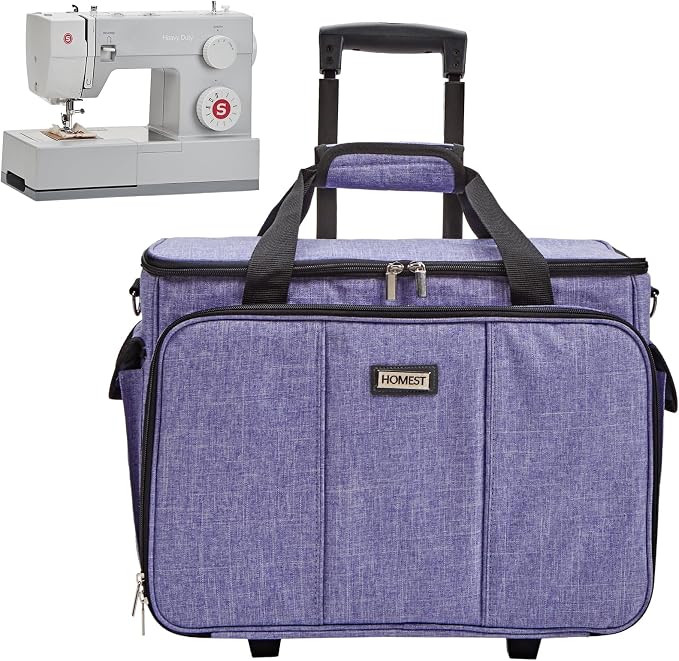 HOMEST Sewing Machine Rolling Case with Wheels and Storage Pockets | Fits Singer and Brother machines, rolling wheels and storage pockets help carry sewing accessories, Purple