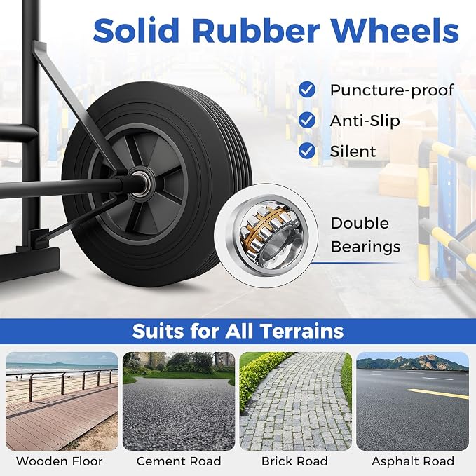 Goplus Hand Truck, P-Handle Hand Truck Dolly w/770LBS Capacity, Vertical Loop Handle, 10” Rubber Wheels, 14.5”x 8.5” Foldable Nose Plate, Heavy Duty Metal Dolly Cart for Lifting, Stairs