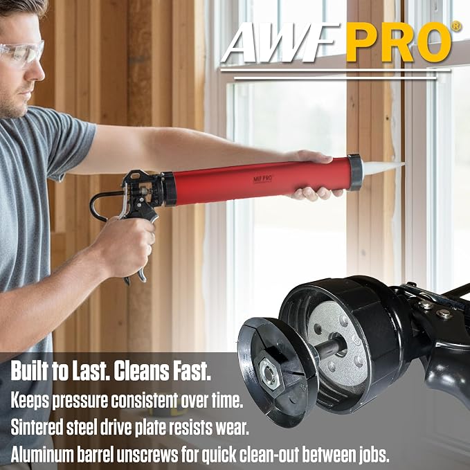 AWF PRO Sausage Caulking Gun, 20 oz Foil Pack and 10 oz Cartridge Convertible, 25:1 Thrust Ratio, Aluminum Barrel, Includes 3 Tips, Pack of 6