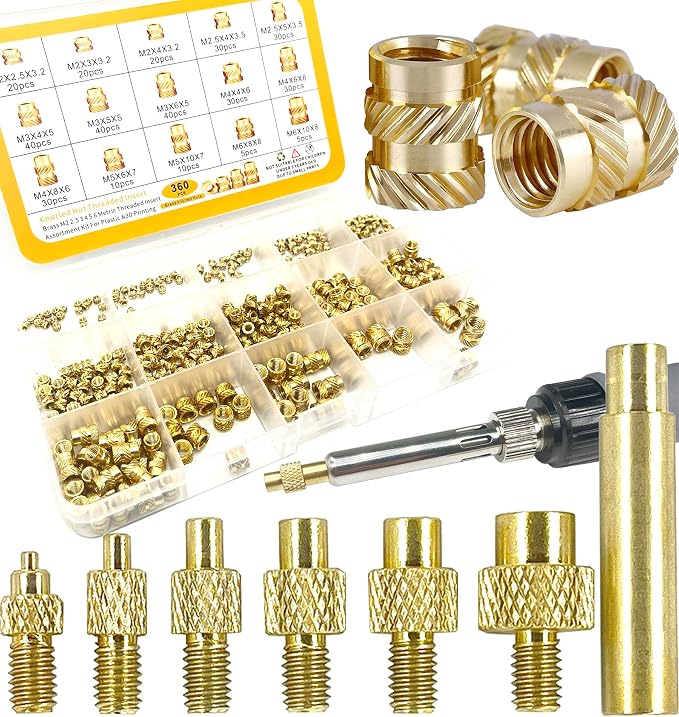 Heat Set Insert tip Tool Vertical Heat Pressing Machine Heat Brass Inserts 3D Printing and 360pcs Thread Knurled Nut M2 M2.5 M3 M4 M5 M6 (Heat Set Insert Tool)