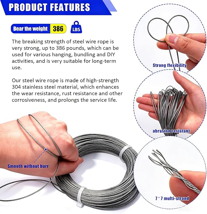 Twidec/Wire Rope Crimping Tool Kit Up To 2.2mm Swaging Tool With 165FT 1/16'' 304 stainless steel Wire Rope And 150PCS 1/16''Aluminum Crimping Loop Sleeve 20PCS Wire Rope Thimbles