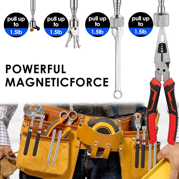4Pcs Telescoping Magnetic Pickup Tool 1.5LB 3LB 10LB 15LB Extendable Magnet Stick Set Grabber Tools Stainless Steel Portable Bolt Screws Reacher Magnetic Nail Picker for Men Husband Birthday Christmas
