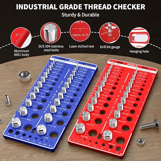 68 Nut and Bolt Thread Checker - 26 Standard and 26 Metric Bolt Checker and 16 Drill Bit Gauges, Bolt Size and Thread Gauge, Bolt Size Finder, Wall-Mountable Bolt and Nut Identifier Gauge