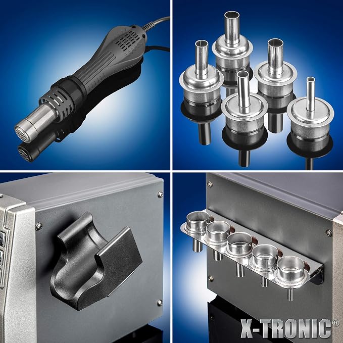 X-Tronic 6020-PRO-X • Platinum Series • 750 Watt • Hot Air Rework Station • 3 Temp Presets, Temp Calibration Func, C/F Func, Auto Cool Down/Standby Mode, Mute/Unmute Sound & Patented Nozzle Holder!