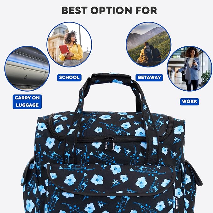 J World Donna Rolling Tote Bag on Wheels for Women. Roller Laptop Briefcase. Overnight Weekender Teachers Work, Night Bloom