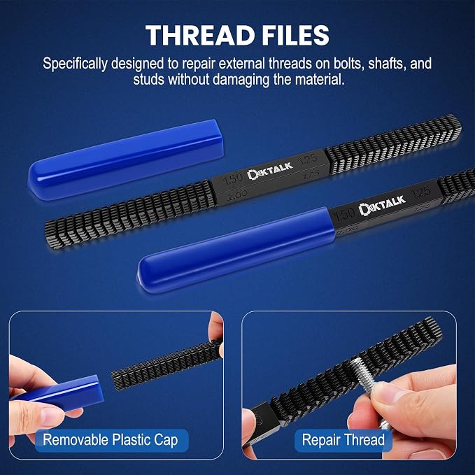 15-Piece Metric Thread Chaser Set,Master Thread Repair Kit with 7 Taps 7 Dies & Thread File,M6, M8, M10, M12,Automotive Rethreading Tool with Case