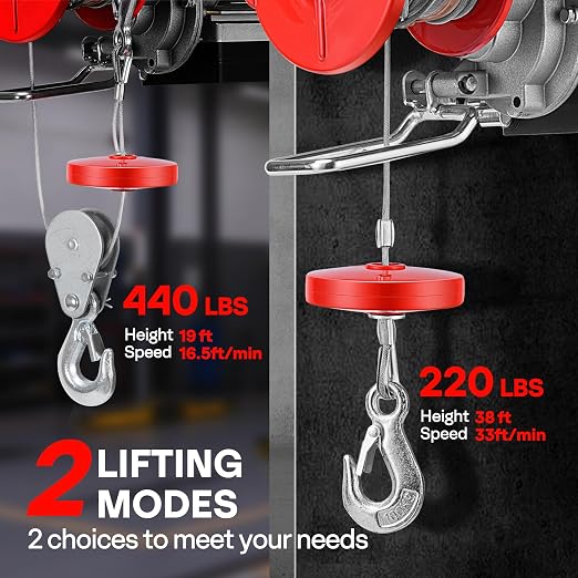 VIVOHOME Electric Hoist, 110V 440 Lbs Winch with Remote Control, Zinc-Plated Steel Wire Hoist for Garage, Warehouses, Factories 38ft Lifting Height with Emergency Stop Switch ETL Listed
