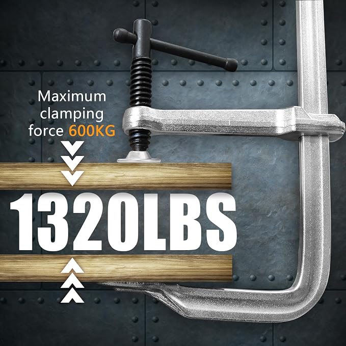 Heavy-Duty 12-Inch F-Clamps, 2-Pack, 1320 Lbs Forged Alloy Steel | 4-3/4" Deep Throat F-Style Bar Clamps for Welding, Metalworking & Fabrication, Swivel Pad & Black-Oxide Spindle