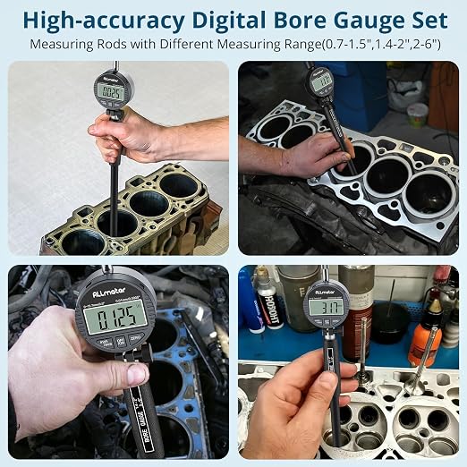 Dial Indicator Bore Gauge with 0.7"-6"/0.0005" Measuring Range Dial Bore Gauge Set with 23PCS Anvils & 6" Measuring Depth for Engine Cylinder Deep Engine Hole Cylinder Measurement Gage
