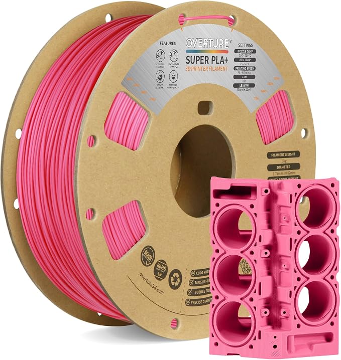OVERTURE Super PLA+ Filament 1.75mm, Toughness Enhanced PLA Plus, Professional Toughness 3D Printer Filament 1kg (2.2lbs), High Precision +/- 0.02mm (Pink)