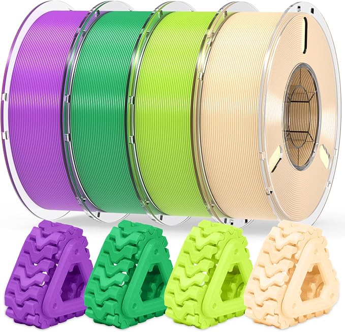 RAMBERY PLA+ 3D Printer Filament, Purple/Green/Bright Green/Skin, 4KG | PLA Plus Filament Bundle Toughness Upgraded, 1.75MM, Fit Most FDM Printers, 1KG X 4 Spools
