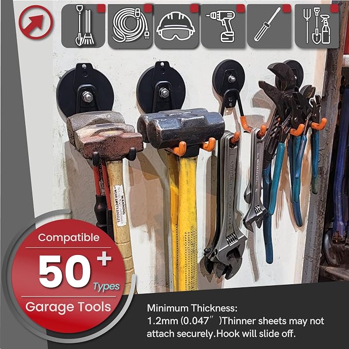 ULIBERMAGNET Heavy Duty Magnetic Hooks,Strong Large Magnet Hooks for Power Drill,Garden Tools, Hose,Pegboard,Garage,Workshop,6 Pack Magnetic Storage Hooks for Indoor Outdoor Hanging(Gray)