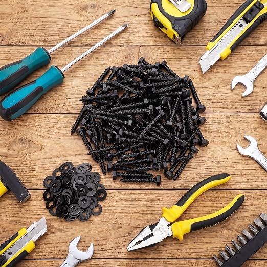 Tandefio 100 Pack 5/16''x2'' Hex Head Lag Bolts for Wood Ceramic Black Lag Screw Kit with Washers Heavy Duty Hot Dip Galvanized Coating Double Layer for Decks Fences
