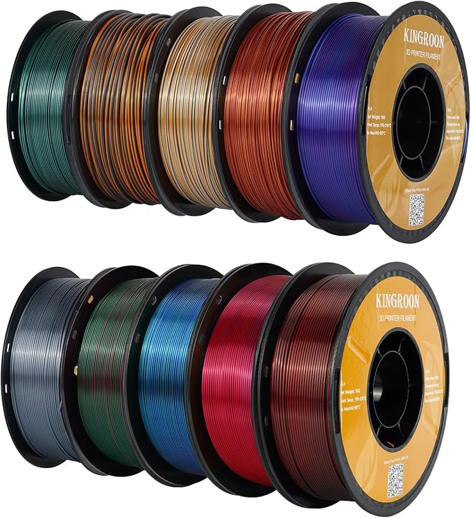 Kingroon PLA Filament, Multicolor Silk PLA Filament, Dual Color 3D Printer Filament 10 Rolls, 10kg Spool(22lbs), 1.75 mm, Dimensional Accuracy +/- 0.03 mm, 10 Different Dual Colors