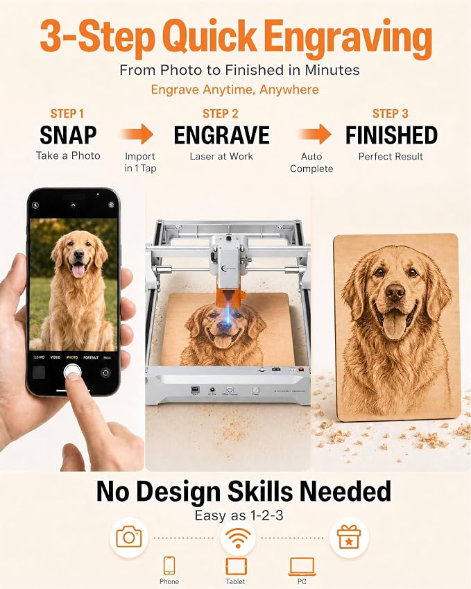 Laser Engraver, Carverall K15 Pro Laser Engraving Machine for Beginners DIY 200x300mm (Near A4) CNC Laser Cutter for Wood Coated Metal Acrylic Leather, Laser Radiation Power: 8.913μW Class 1