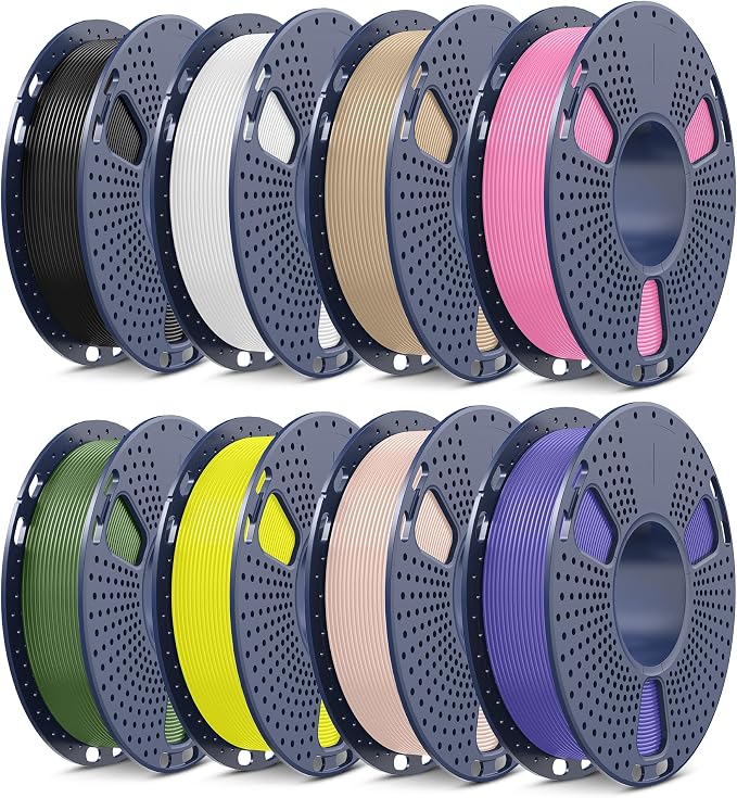 SUNLU PLA Filament 1.75mm Bundle, 3D Printer Filament Bundle 250g, 8 Rolls, 2kg Total, Black+White+Wood(Oak)+Beige+Yellow+Pink+Lavender Purple+Olive Green