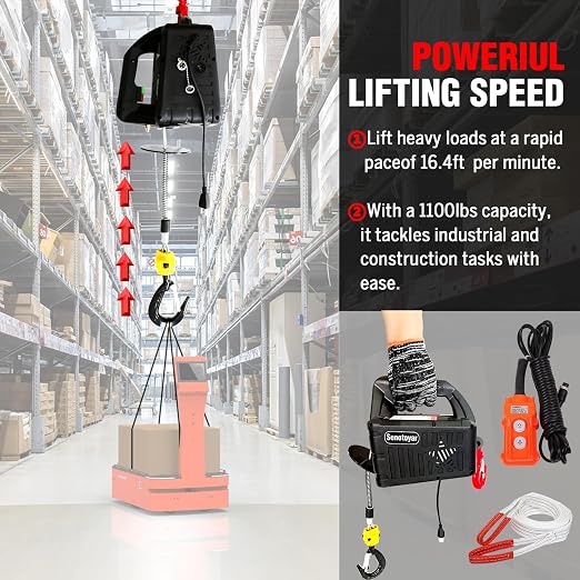 Electric Hoist Winch,1100lbs Electric Hoist 110 Volt 1500W Portable Electric Winch with Remote Control Wired/Manual,Chain Hoist Overload Protection 25ft Lifting Height for Towing&Pure Copper Motor