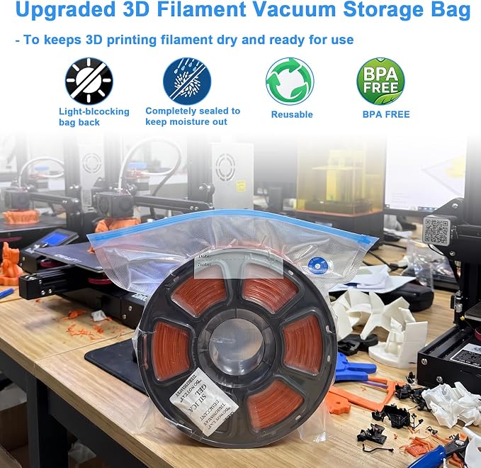 100 PCS Filament Storage Bags, 3D Printer Filament Bags, 12.6 x 13.4 in | Reusable Vacuum Storage Bag Kit with Sealing Clips, Desiccants, Humidity Indicator Card and Mini Silicone Cover, White