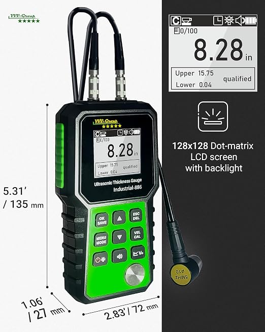 Ultrasonic Thickness Tester Industrial-886 / Digital Metals Thickness Gauge with Range 0.04-15.75in(1-400mm) / Industrial Measuring Instrument
