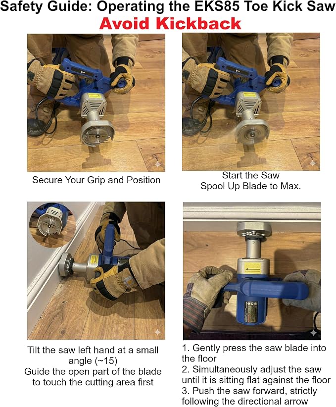 Toe Kick Saw EKS85, 3-3/8 in. Blades, 2 Alloy Blade for Woods, 1 Diamond Blade for Tiles and Stones, Flush Cutting, Special Circular Saw for Removing Subfloor or Tiles | 2 Alloy Blade for Woods, 1 Diamond Blade for Tiles and Stones, Flush Cutting, Circ...
