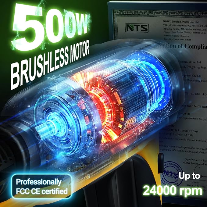 Cordless Washer, 3 Gear Brushless Washer for Car Washing, Patio, Fence, Driveway, Outdoor Cleaning, with 2 Batteries, 6 in 1 Nozzle, 6 Meter Hose, Tap Adapter