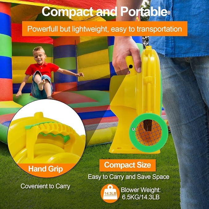 Bounce House Blower, 750W/1HP Commercial Air Blower with Double-Sided Fan Blade Design, Strong Wind and Great Heat Dissipation Properties for Bouncy Castle, Jump Slides, Arch, Inflatables