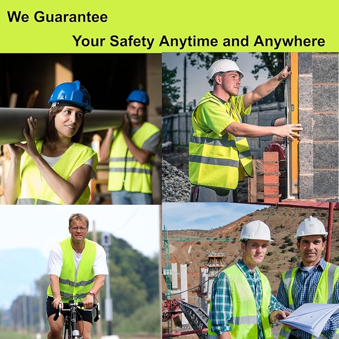 Blue Safety Vests 10 Pack - Reflective High Visibility Construction ANSI Class 2 Work Vests for Men,Woman,Hi Vis Mesh and Neon Silver Strip