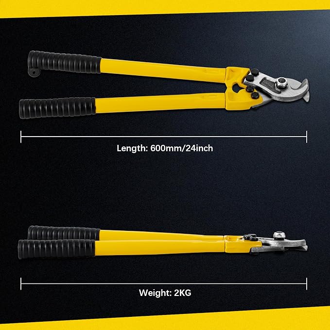 AUPREX 24 Inch Heavy Duty Cable Cutter, Carbon Steel Wire Rope Cutter for Aluminum and Copper Wire Rope, Multi-Functional Labor Saving Long Arm Wire Cutter Pliers with Ergonomic Design