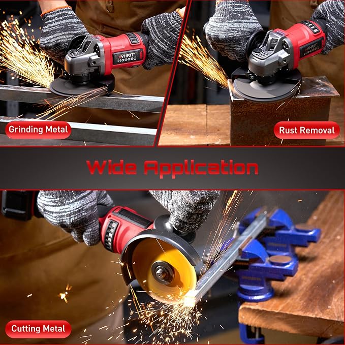 Cordless Angle Grinder 21V, 4-1/2" Battery Grinder with 2 Batteries, LED Display, Power Burshless motor, Variable Speed for Metal Cutting Grinding, Rust Removal