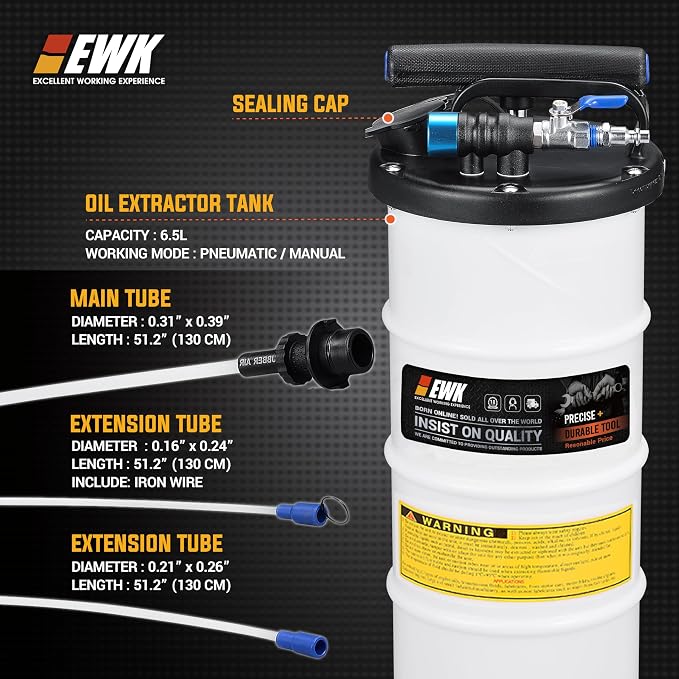 EWK 6.5L Pneumatic/Manual Oil Extractor, Oil Change Pump for Automotive Fluids Vacuum Evacuation, Fluid Extractor Pump Tool for DIY Mechanics