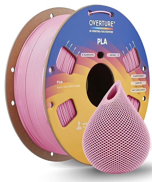 OVERTURE PLA Filament 1.75mm, Neatly Wound 3D Printer Filament 1kg Spool (2.2lbs), Dimensional Accuracy +/- 0.02 mm, Fit Most FDM 3D Printers (Pink)