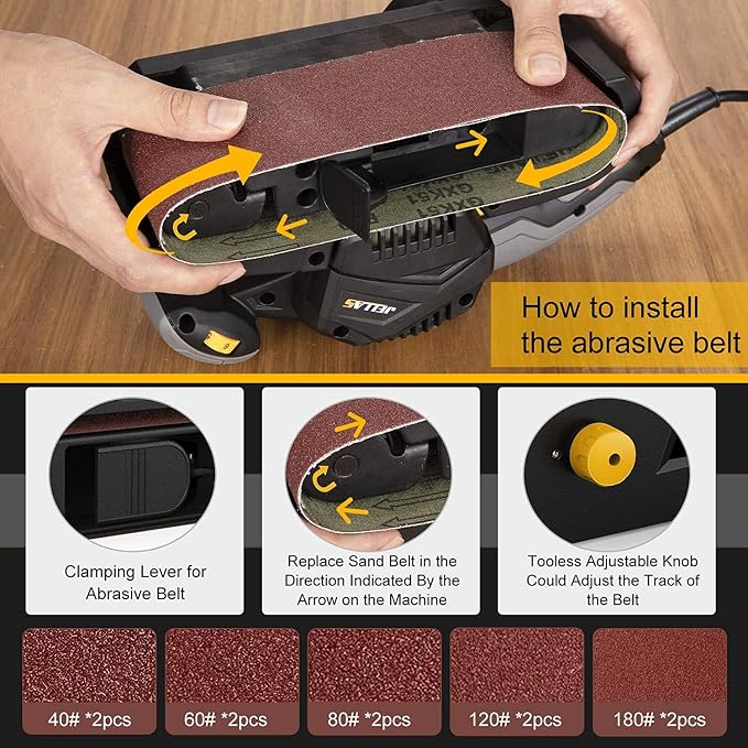 Jellas 7Amp Handheld Belt Sander, 3 21 Inch with Dust Bag for Woodworking | Variable Speed Control, 2-in-1 Vacuum Adapter, 10ft Power Cord, Dust Collection Design for Wood Sanding Projects