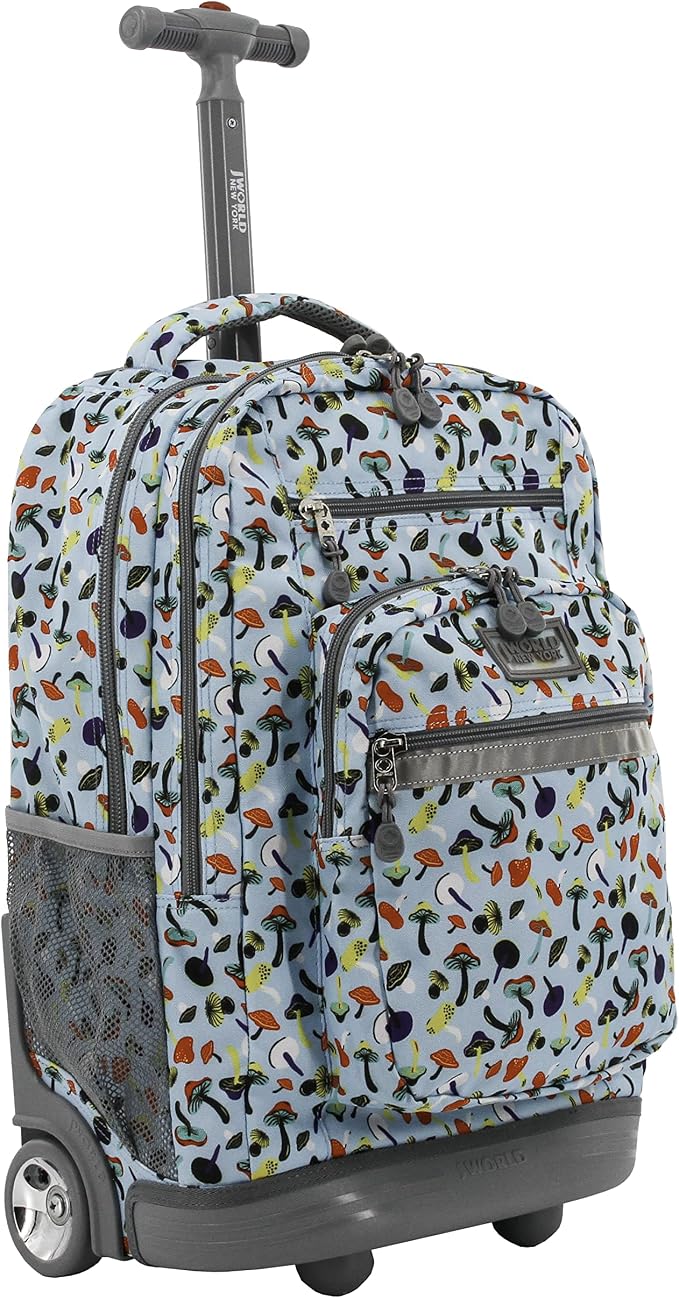 J World Sundance Laptop Rolling Backpack for Girls Boys. Roller Bookbag with Wheels, 20 Inch, Skyshroom