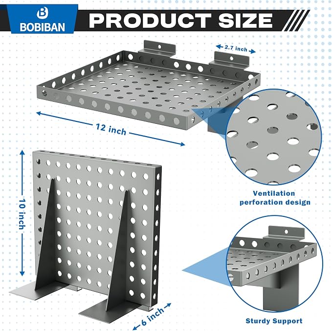 4 Pack Slatwall Shelves, Heavy Duty Grey Metal Slat Wall Shelf for Retail, Garage, Home Storage, 20 lbs Load Capacity, Universal Slatwall Accessories (10 x 12 Inch-4, Grey)