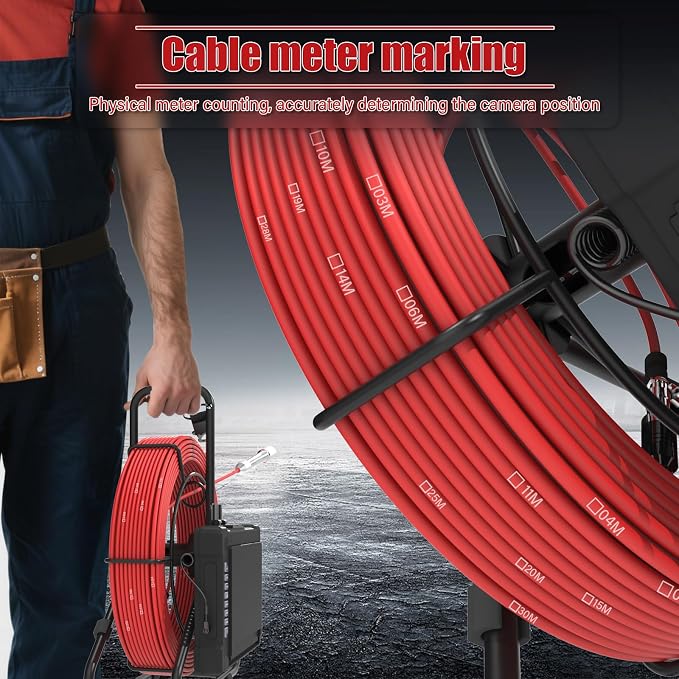 Sewer Pipe Inspection Camera, IPS Monitor 32GB TF Card DVR, IP68 1200TVL HD Camera 65/100FT Fiberglass Cable, 5600mAh Battery Night Vision, for Home/Contractor/Plumber (7 inch/100FT)