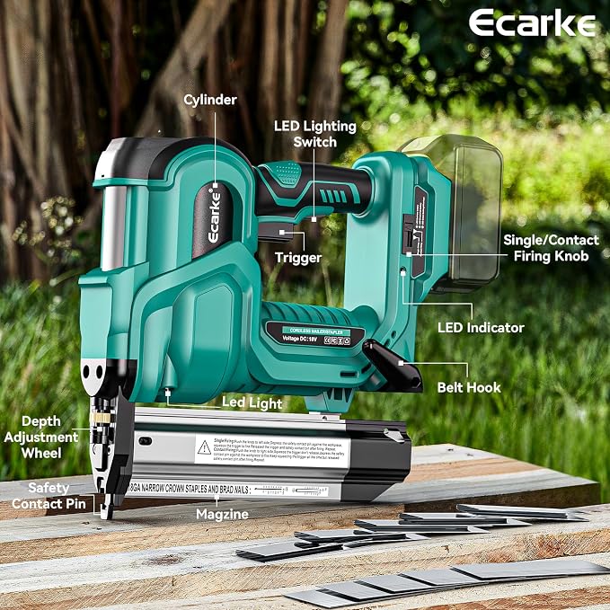 Ecarke 2" Brad Nailer Cordless Stapler Compatible with Makita 18V, 2 in 1 Electric Nail Gun/Staple Gun with 18GA Nails/Staples, Battery Power Nail Gun for Trim Wood Crafting Carpentry DIY, Tool only