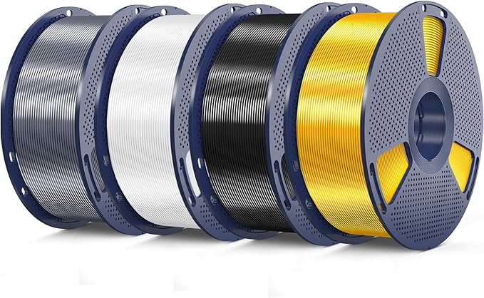 3D Printer Silk Filament, SUNLU Shiny Silk PLA Filament 1.75mm, Smooth Silky Surface, Great Easy to Print for 3D Printers, Dimensional Accuracy +/- 0.02mm, Silk Light Gold+Black+White+Grey, Total 4KG