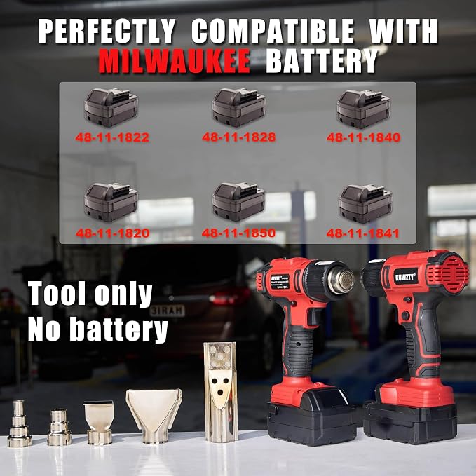 Cordless Heat Gun for Milwaukee M18 Battery,Lithium Hot Air Gun, 2-Temp Setting Max 1022°F(550°C),Heat Gun for Shrink Wrapping, Tube Bending,Resin & Decorating (Tool Only, NO Battery)