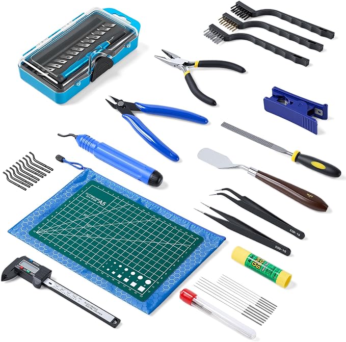 YEETIN 45 Pieces 3D Printer Tools Kit, 3D Printing Accessory Includes Deburring Tool, Digital Caliper, Art Knife Set, Tube Cutter, Storage Bag Suitable for 3D Print Removing, Cleaning, Finishing