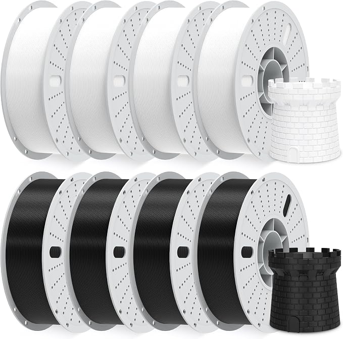 PINBALL PETG 3D Printer Filament 1.75mm High Precision Durable Strong Filament Mith Better Flow Dimensional Accuracy +/- 0.02mm Suitable for Most FDM 3D Printers 8 Kilograms Black, White