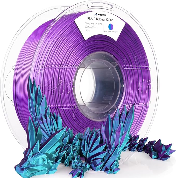 AMOLEN Silk PLA 3D Printer Filament Bundle, Shiny Dual Color PLA Filament 1.75mm Pack, Multi Color Change PLA 3D Printing Filament for Most FDM 3D Printer, 1KG X 4 Spools
