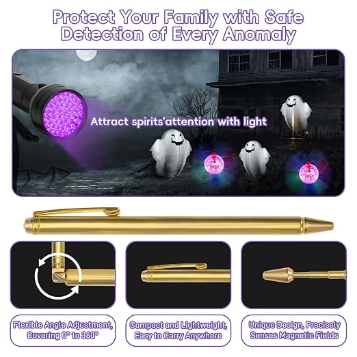 11 Pcs Ghost Hunting Kit with 1 EMF Meter,1 EVP Recorder, 1 Spirit Box,1 Speaker,1 Infrared Thermometer,1 UV Light,2 Brass Detection Rods,2 LED Light up Cat Balls & 1 Carrying Case