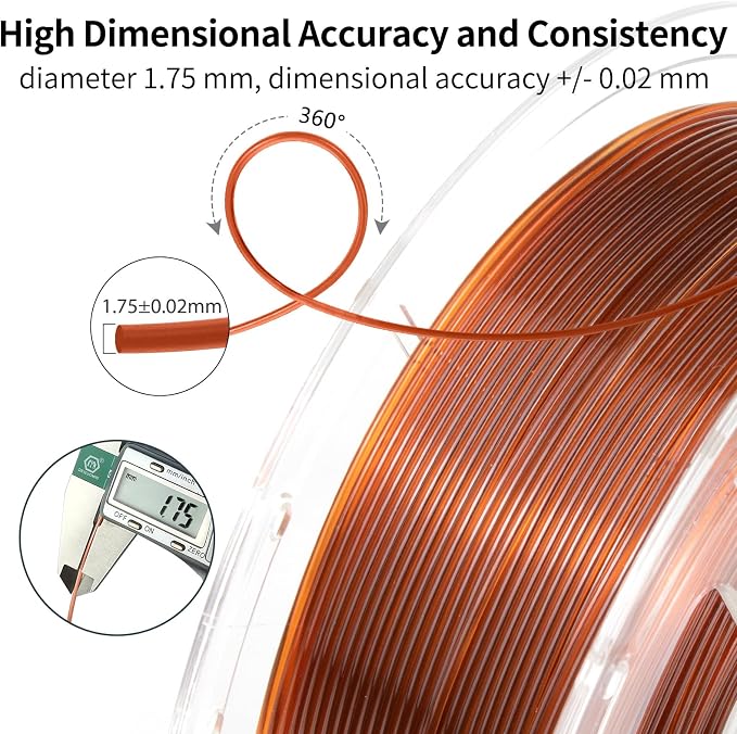 IEMAI Clear PLA Filament 1.75mm Brown 1kg, Glossy Transparent Finish 3D Printer Filament Up to 600mm/s High Speed Printing for Lampshades, Home Décor & Creative DIY