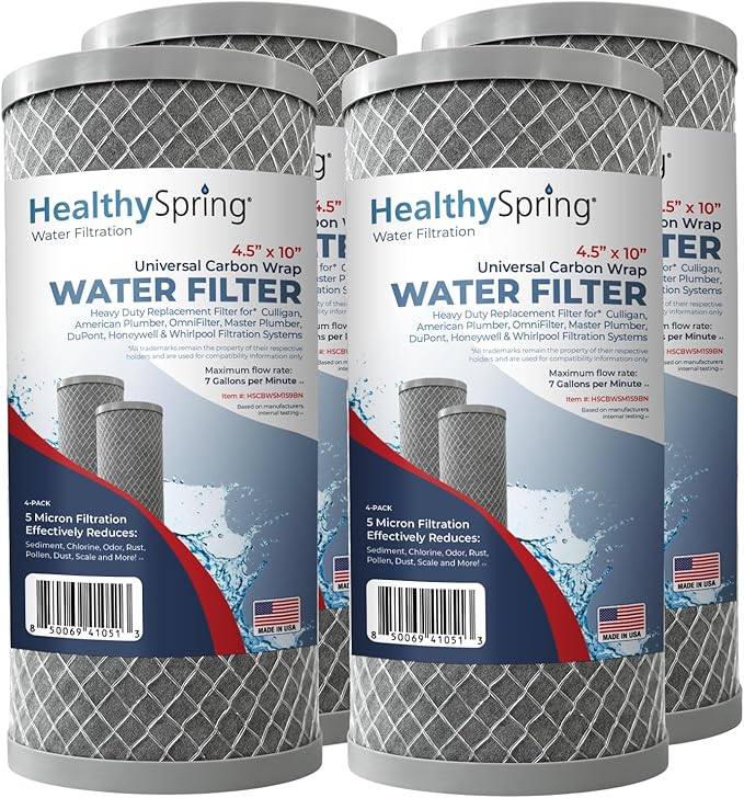 American Made, Healthy Spring 5 Microns Whole House Carbon Filter Compatible with Dupont WFHDC8001,EP Series,EPM Series,NCP-BB-10, GE FXHTC, GXWH40L, GXWH35F, GNWH38S, CTO10BB, AO-WH-PREL-RCP, 4-PACK