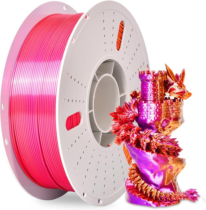 PINBALL Silk PLA 3D Printer Filament 1.75mm Shiny Silk Tricolor Filament 3D Printing PLA Filament Dimensional Accuracy +/- 0.02mm 1 KG Silk Golden-Purple-Red