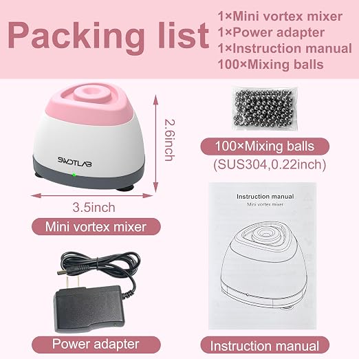 Mini Vortex Mixer 3500RPM, Portable Touch Nail Polish Shaker Glue Shaker, Lab Paint Shaker for Tattoo Ink Acrylic Paint Test Tubes, DC Brushless Motor, 3s Mix, Silicone Cap, 100 Mixing Balls, Pink