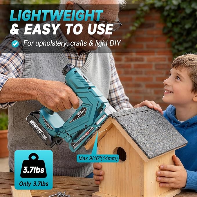 3/8” Electric Staple Gun, 18GA 2 in 1 Cordless Nail Gun/ T50 Crown Stapler with 2000 Brad Nails and Staples, 2 Firing Mode & Force Adjustment, for Upholstery and DIY